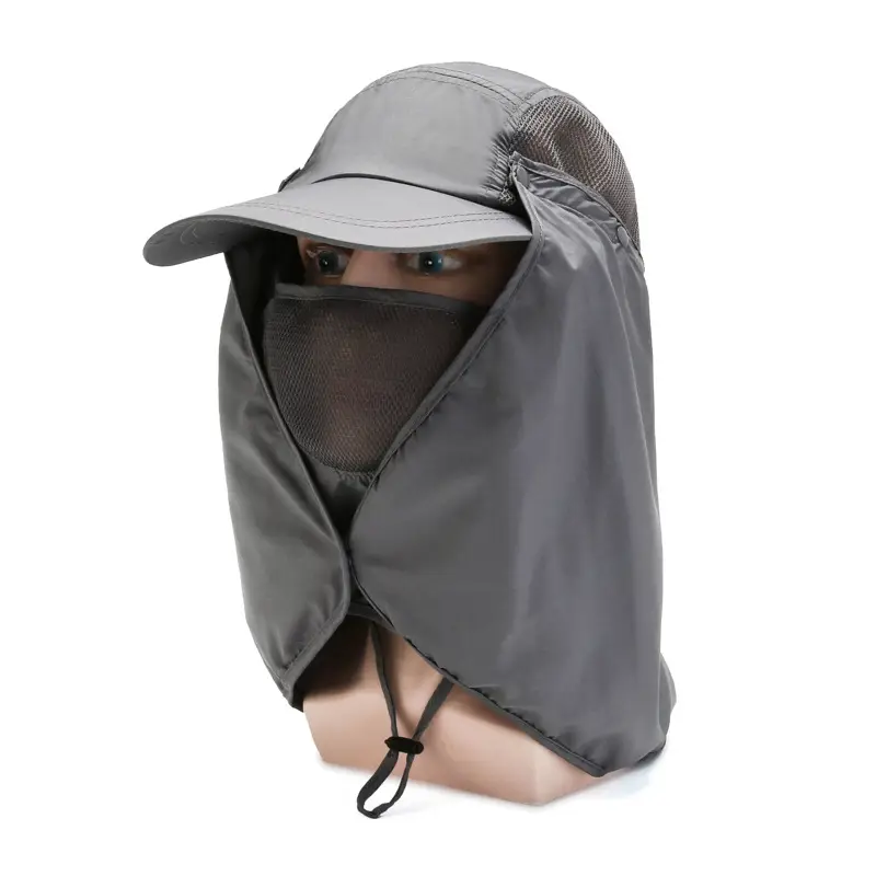 Men Women Anti-Droplet Sun Hat with Face Cover Olive Green - Image 7