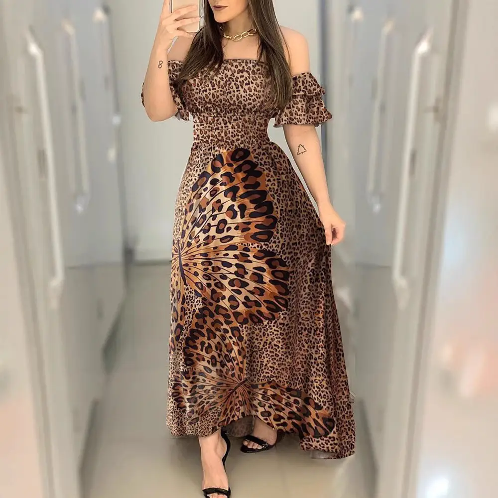 Off-Shoulder Leopard Print Evening Dress Large - Image 3