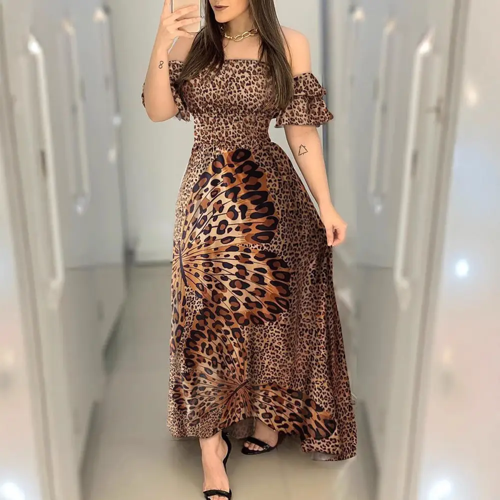 Off-Shoulder Leopard Print Evening Dress Large - Image 4