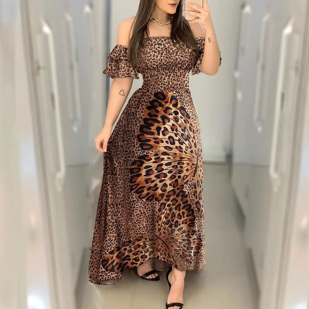 Off-Shoulder Leopard Print Evening Dress Large - Image 5
