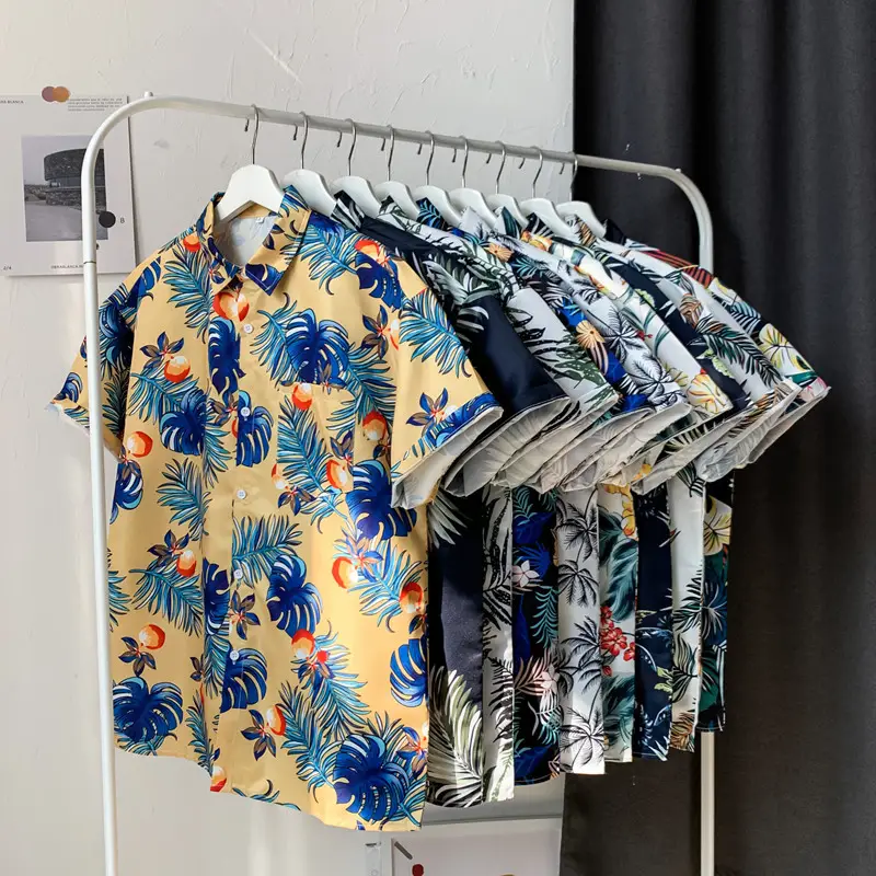 Hawaiian Printed Short Sleeve Shirt Blue Floral Men Women - Image 10