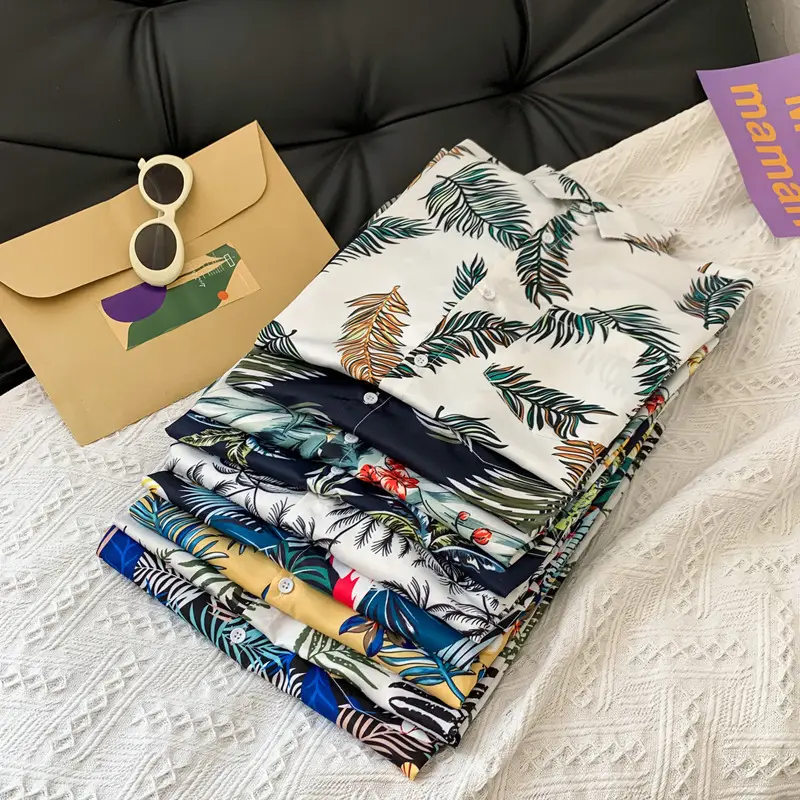 Hawaiian Printed Short Sleeve Shirt Blue Floral Men Women - Image 11
