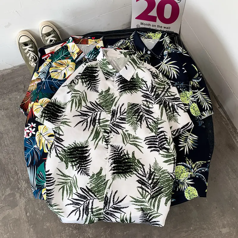 Hawaiian Printed Short Sleeve Shirt Blue Floral Men Women - Image 12