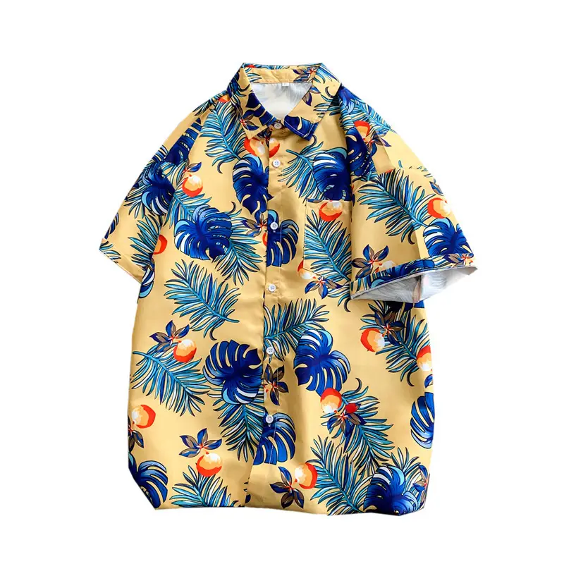 Hawaiian Printed Short Sleeve Shirt Blue Floral Men Women - Image 14