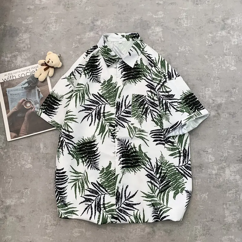 Hawaiian Printed Short Sleeve Shirt Blue Floral Men Women - Image 2