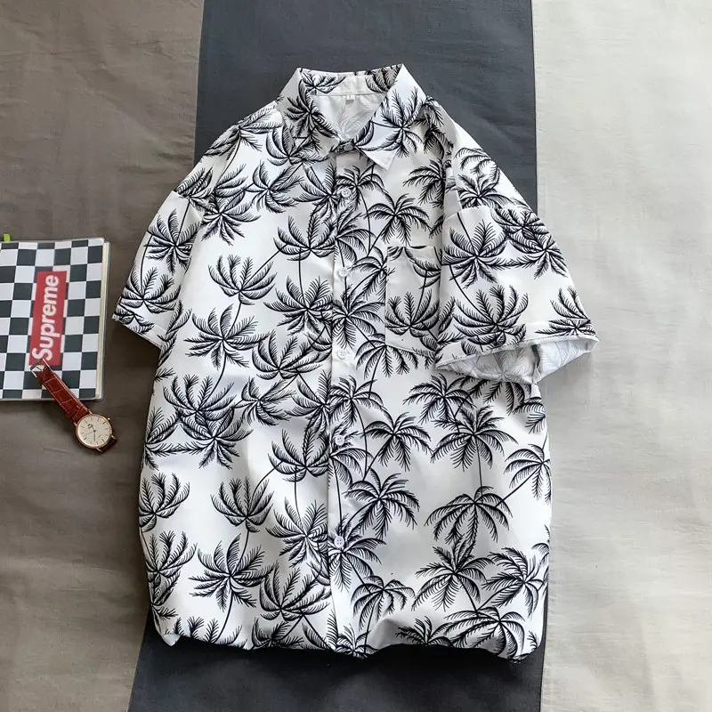 Hawaiian Printed Short Sleeve Shirt Blue Floral Men Women - Image 8