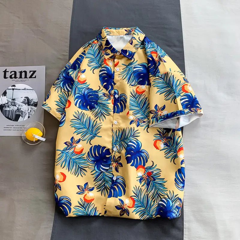 Hawaiian Printed Short Sleeve Shirt Blue Floral Men Women - Image 9