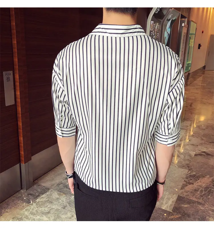 Men Striped Half Sleeve Shirt Korean Style Loose Fit — feature 14