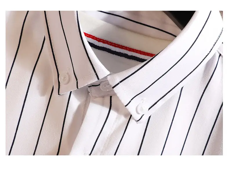 Men Red Striped Mid Sleeve Shirt Korean Style — feature 23