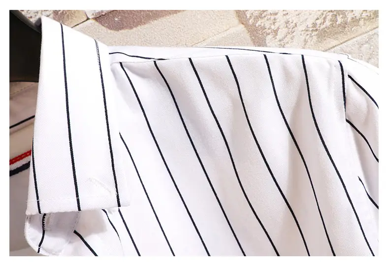 Men Red Striped Mid Sleeve Shirt Korean Style — feature 24