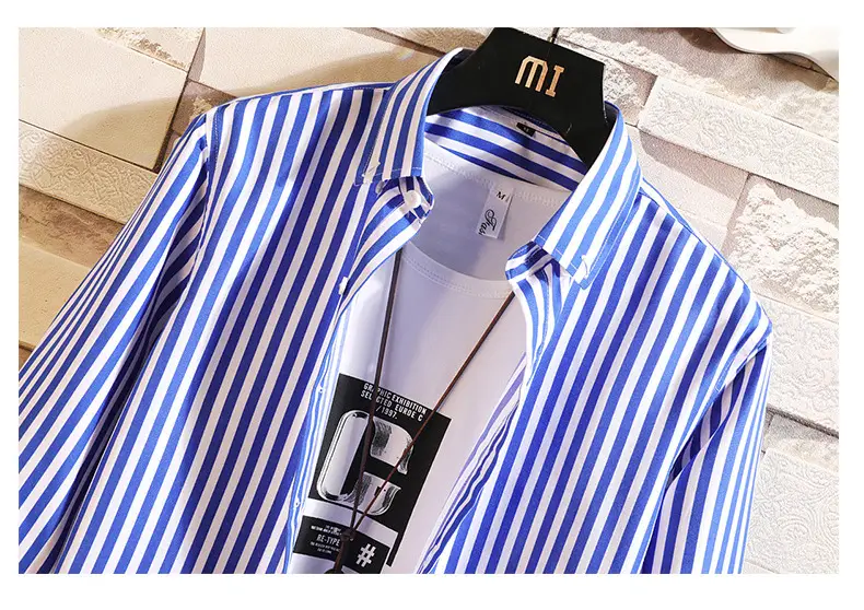 Men Red Striped Mid Sleeve Shirt Korean Style — feature 31
