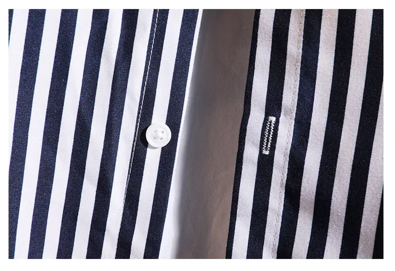 Men Red Striped Mid Sleeve Shirt Korean Style — feature 36