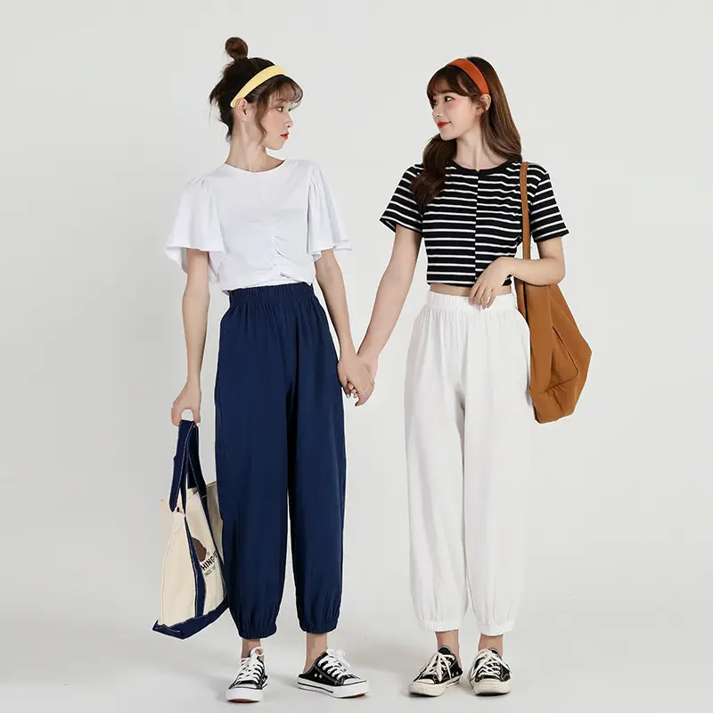 Women Cotton Linen Striped Loose Pants White - Image 10