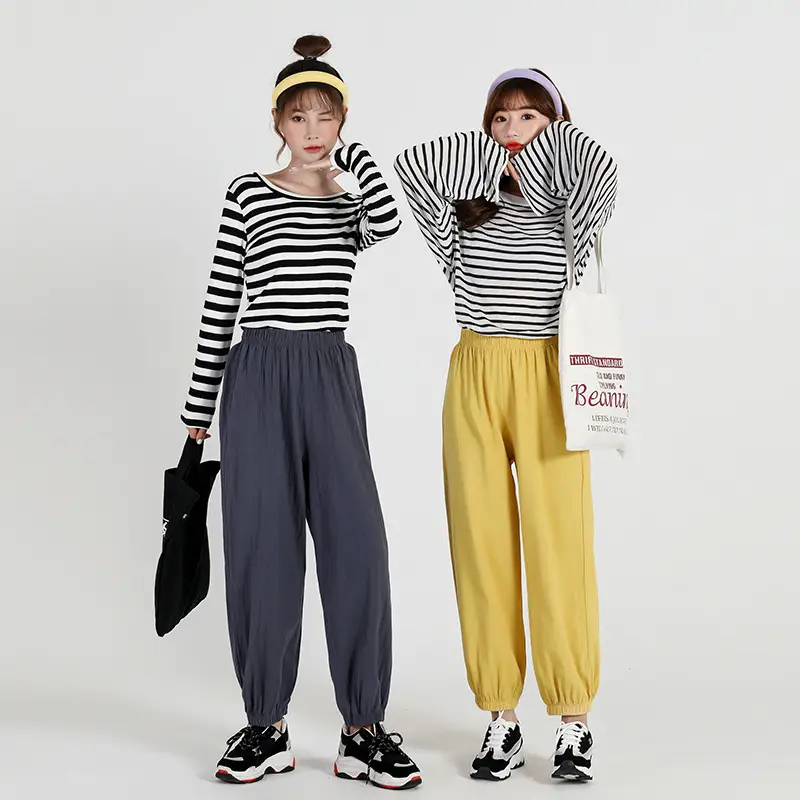 Women Cotton Linen Striped Loose Pants White - Image 11