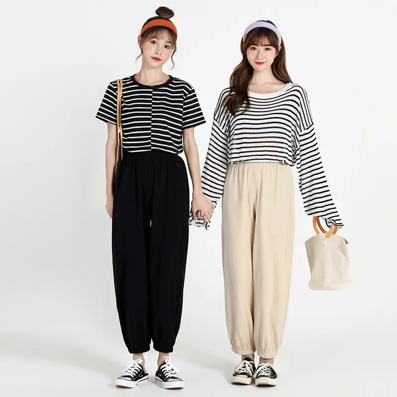 Women Cotton Linen Striped Loose Pants White - Image 12
