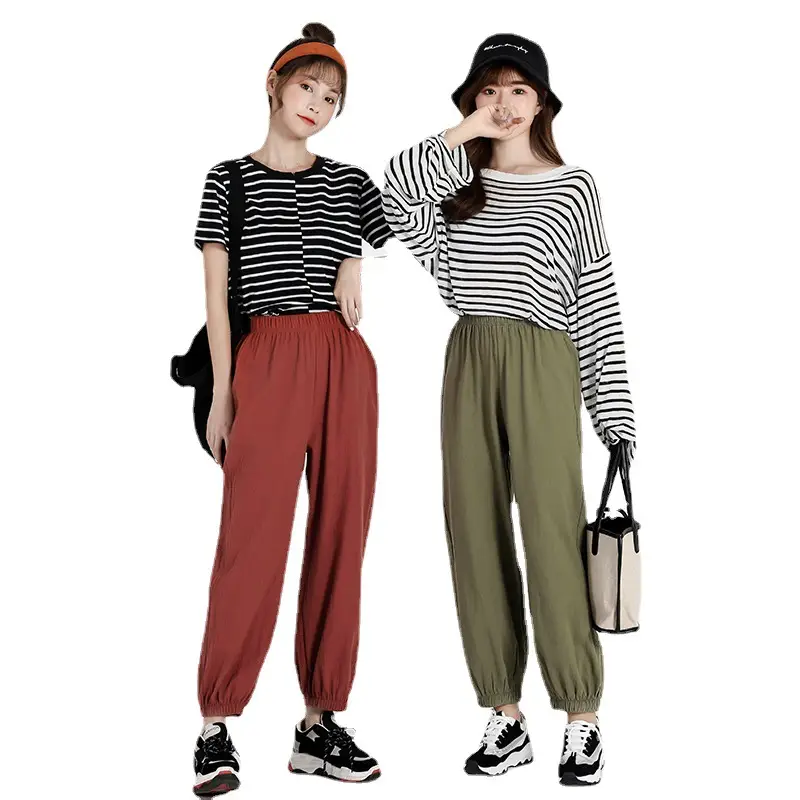 Women Cotton Linen Striped Loose Pants White - Image 13