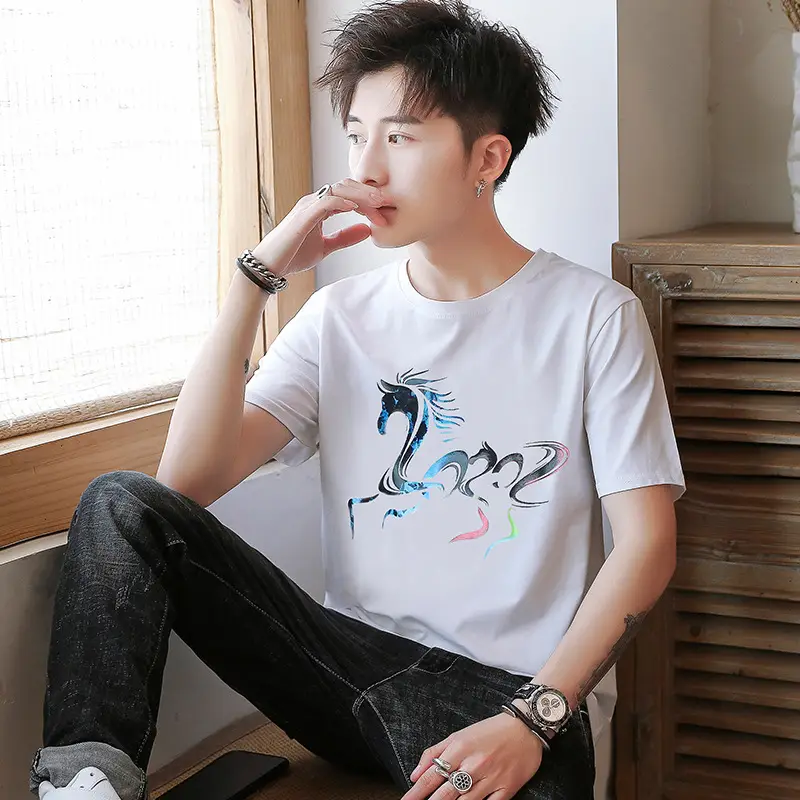 Men White Graphic T-Shirt Large Summer Wear - Image 4