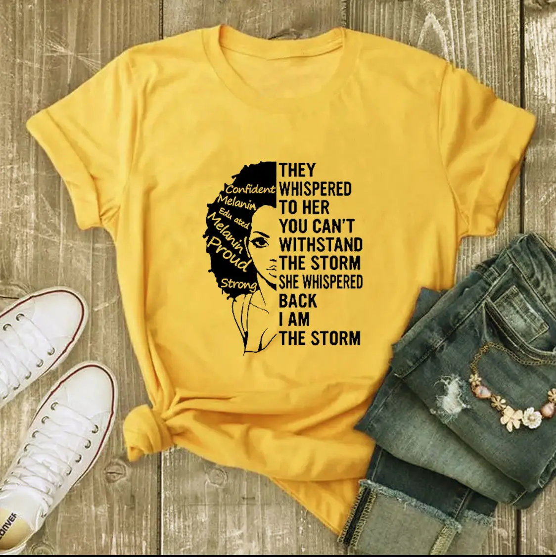 Women Cotton T-Shirt "They Whispered to Her" Design - Image 5