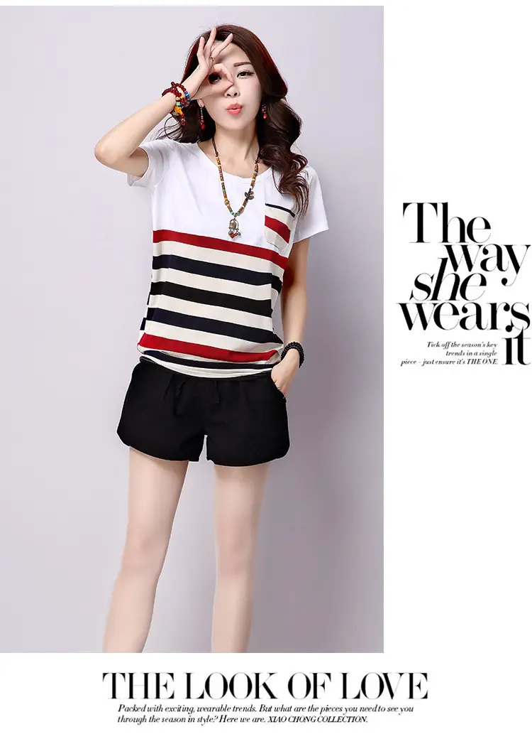 Women Striped Patchwork T-Shirt 2025 Summer Loose Plus Size — feature 6