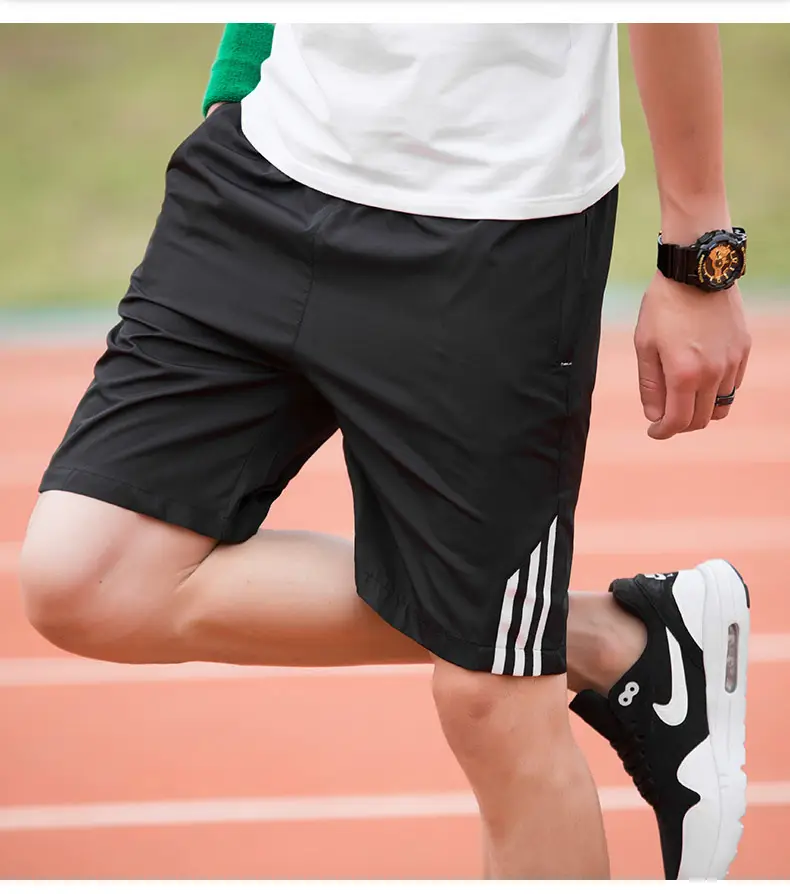 Men Ice Silk Shorts Black Green Stripes Large — feature 4