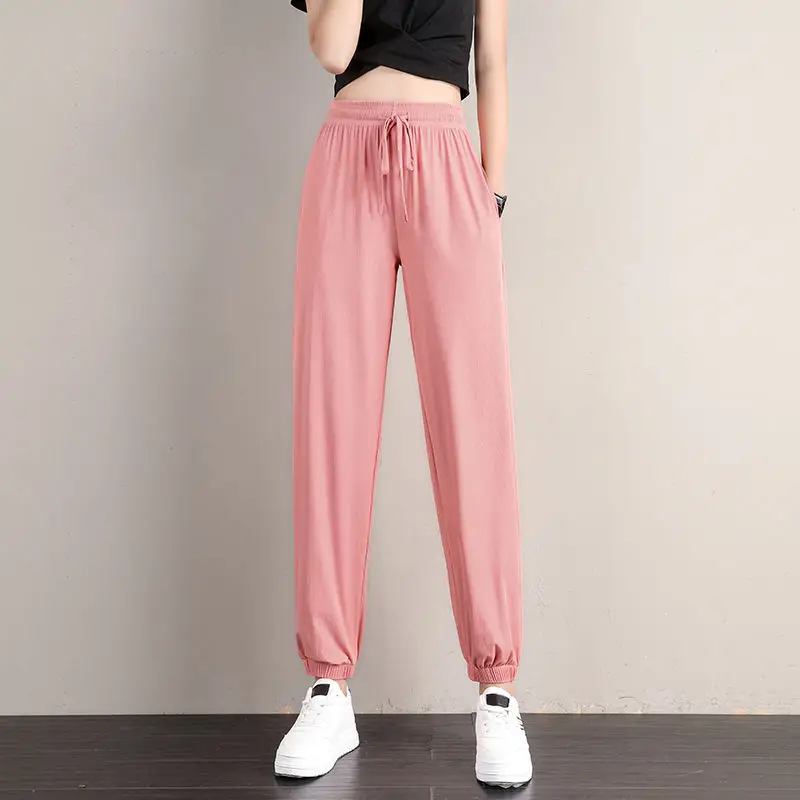Women Ice Silk Jogger Pants High Waist Loose Summer 2025 - Image 3