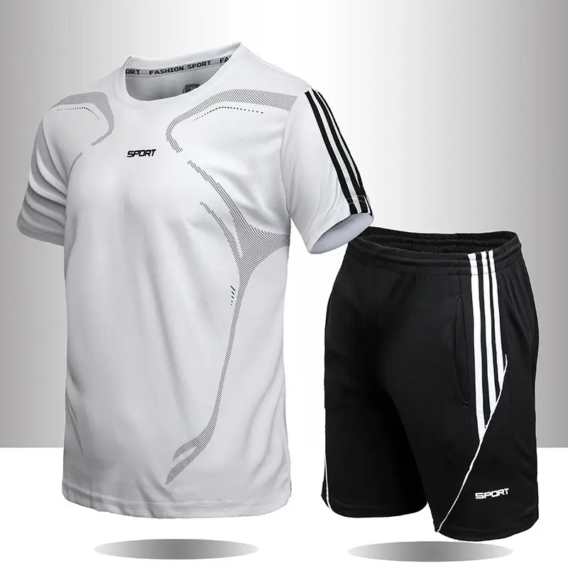 Men Running Training Two-Piece Suit White Black - Image 8