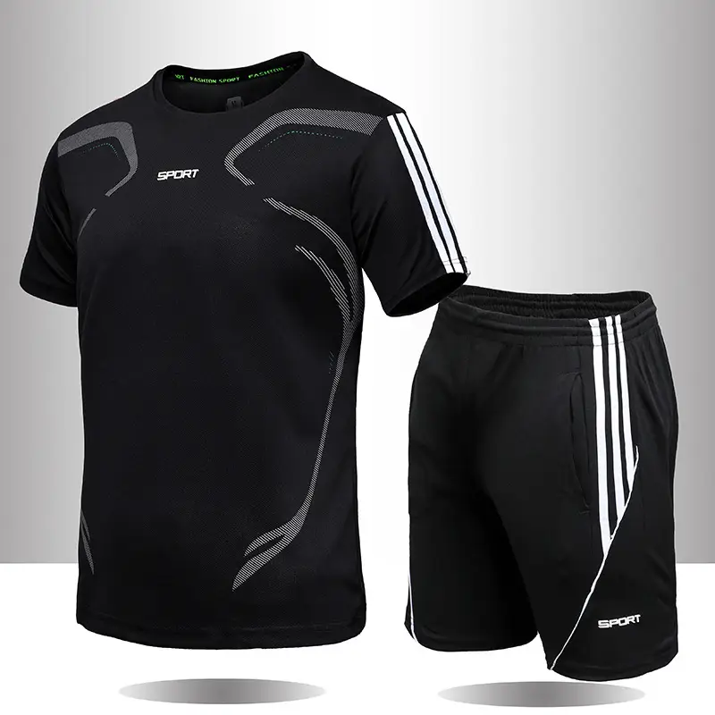 Men Running Training Two-Piece Suit White Black - Image 4