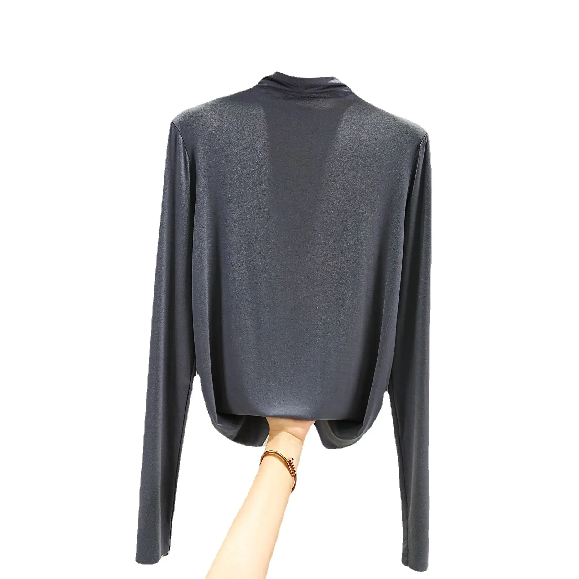 Women's Red Half-High Collar Long Sleeve T-Shirt - Image 20