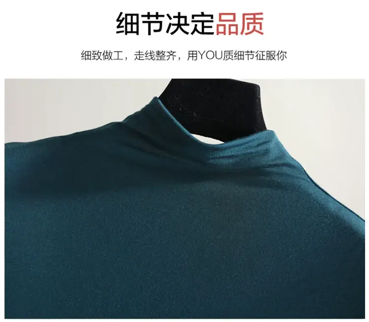 Women's Red Half-High Collar Long Sleeve T-Shirt — feature 9