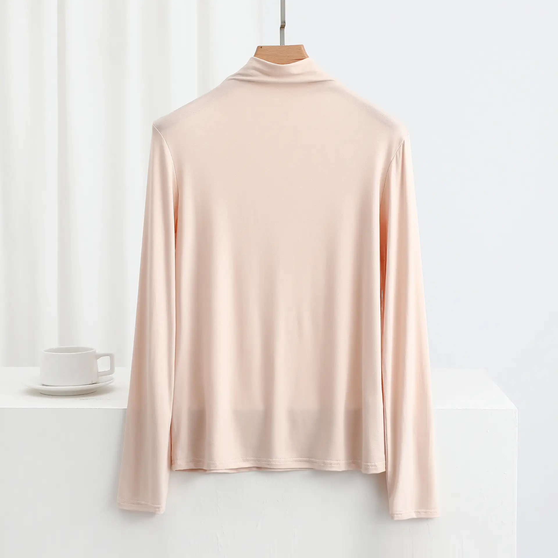 Women's Red Half-High Collar Long Sleeve T-Shirt - Image 13
