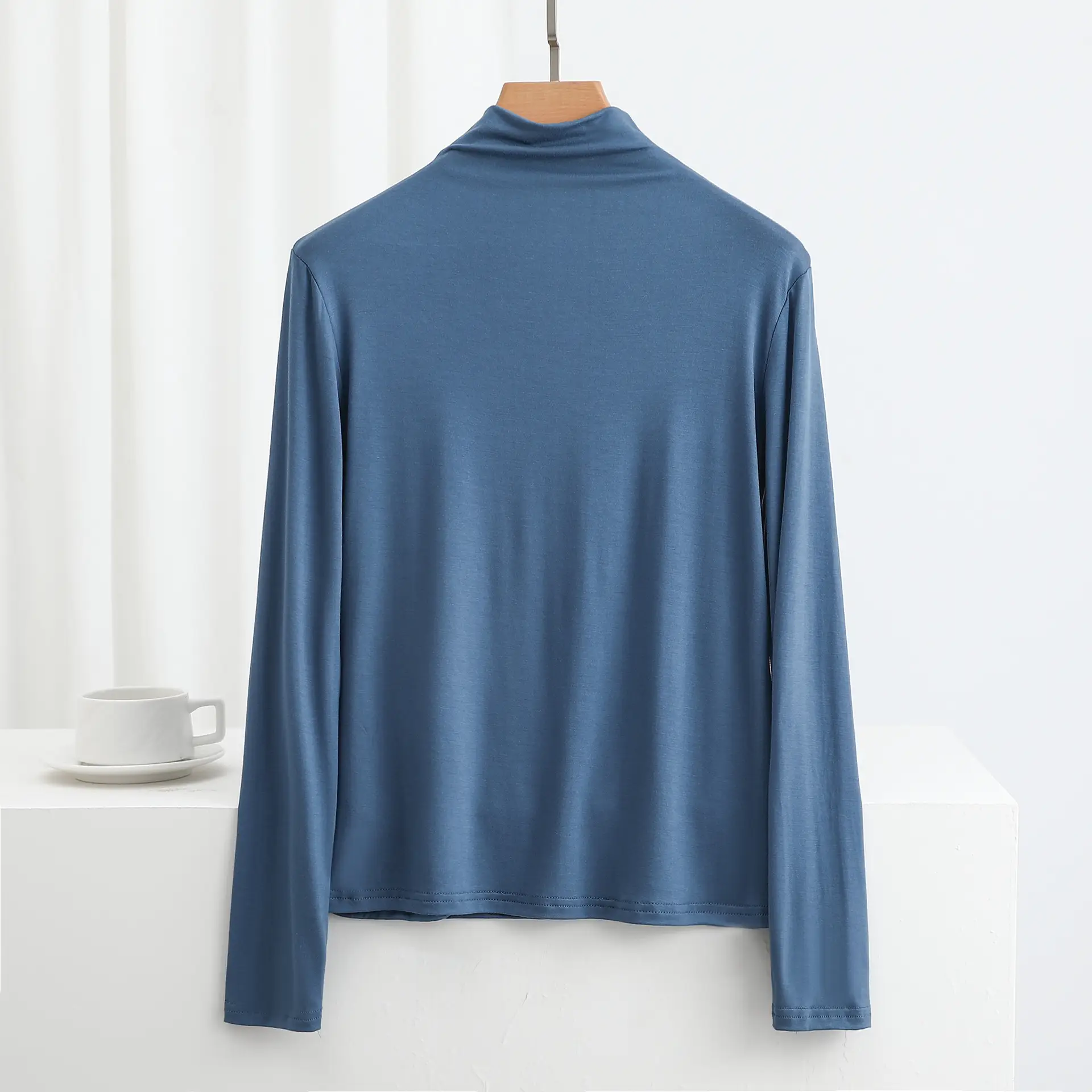 Women's Red Half-High Collar Long Sleeve T-Shirt - Image 14