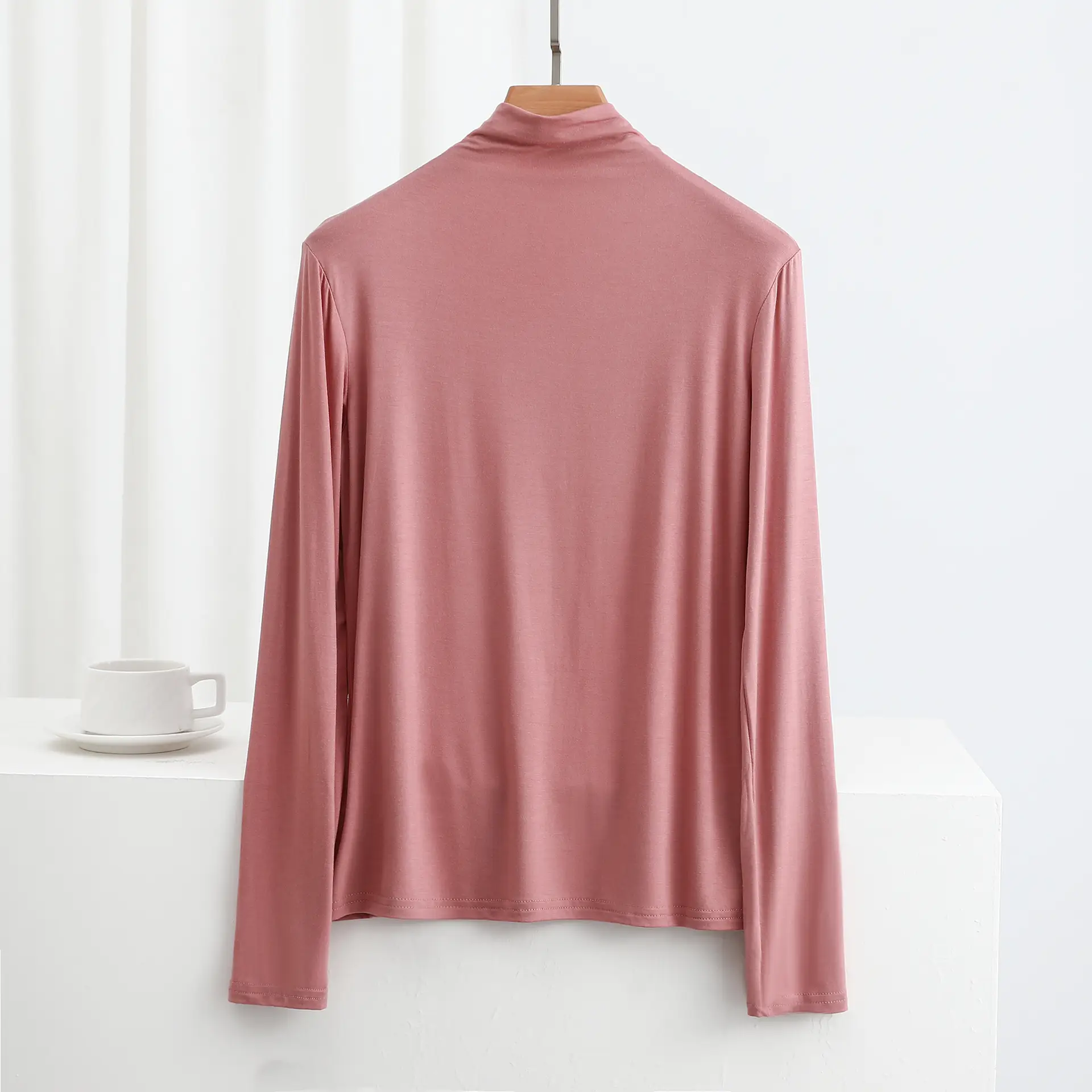 Women's Red Half-High Collar Long Sleeve T-Shirt - Image 16