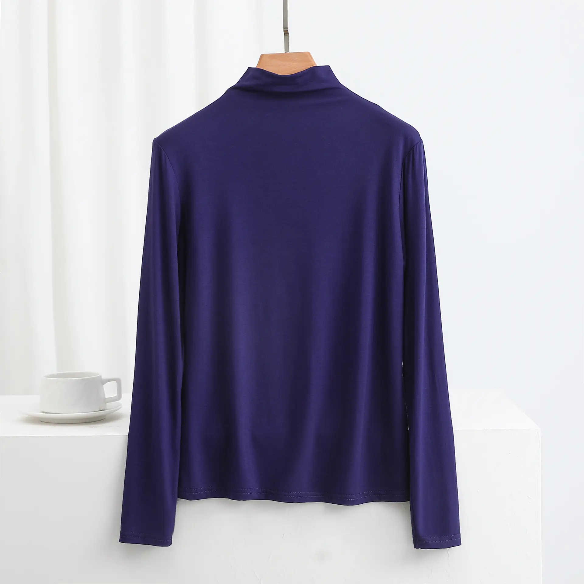 Women's Red Half-High Collar Long Sleeve T-Shirt - Image 18