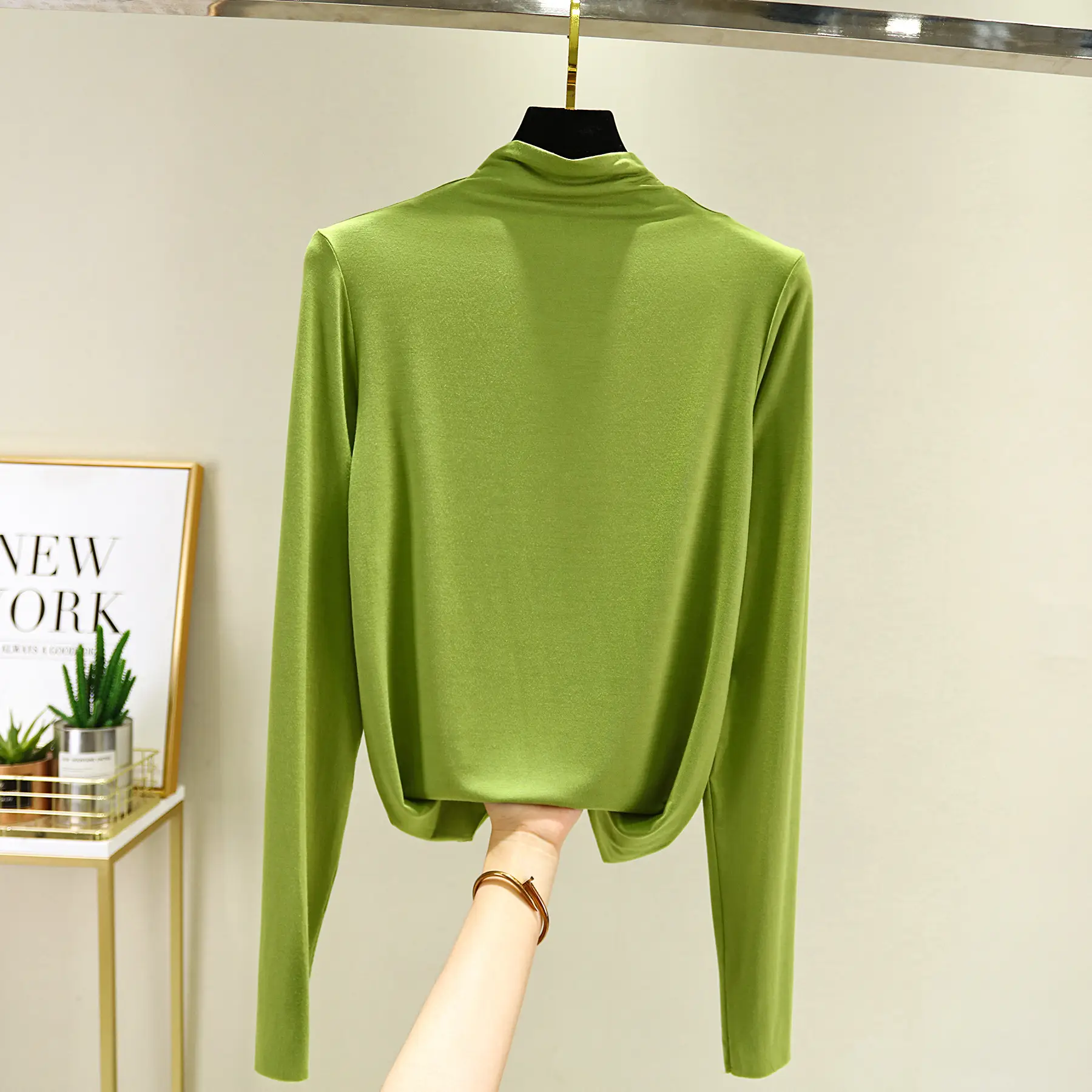 Women's Red Half-High Collar Long Sleeve T-Shirt - Image 2