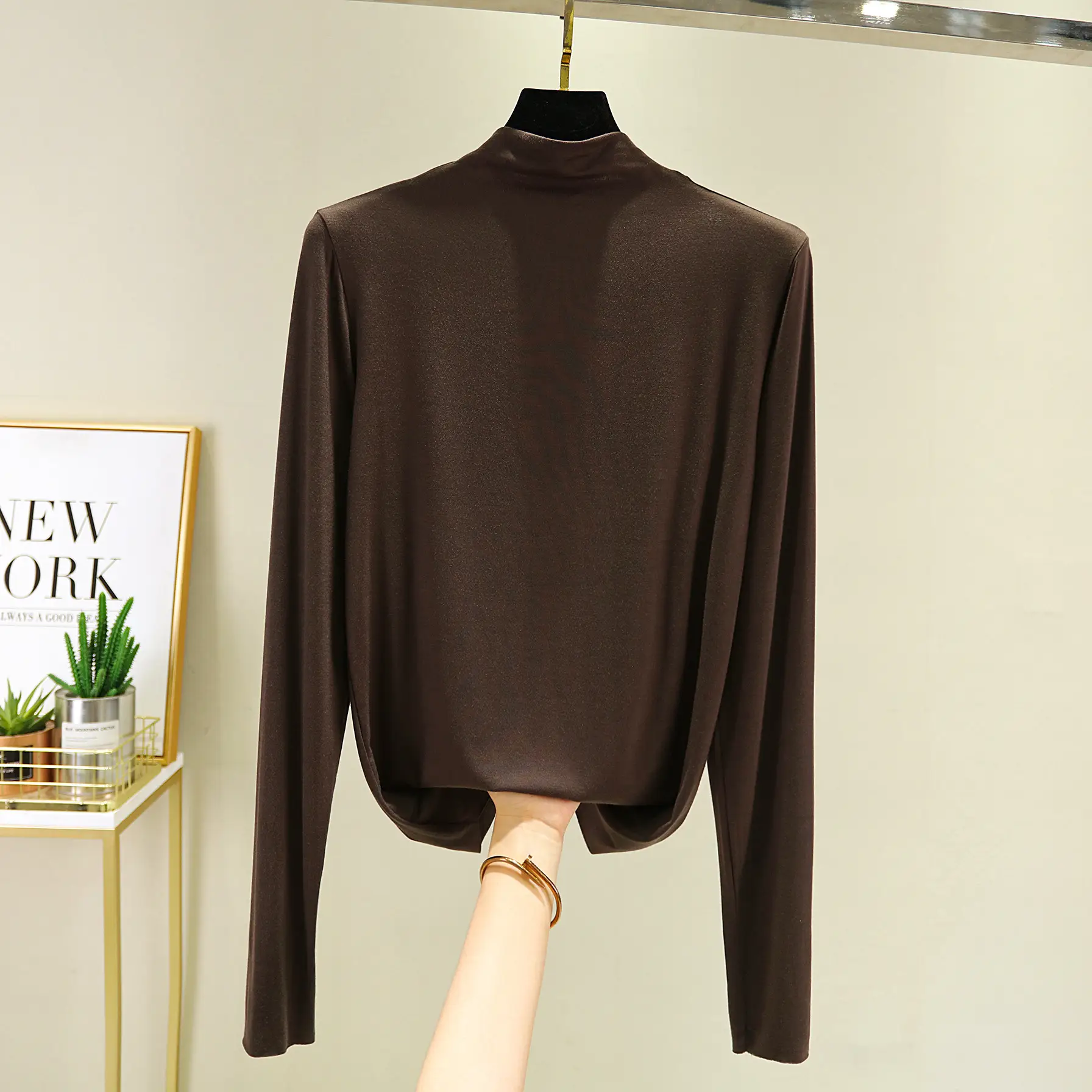 Women's Red Half-High Collar Long Sleeve T-Shirt - Image 8