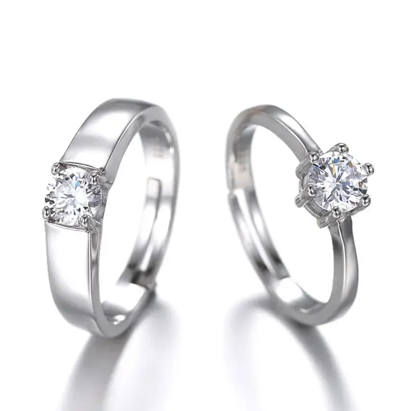 Silver Plated Diamond Ring for Men Women Couple Wedding - Image 2