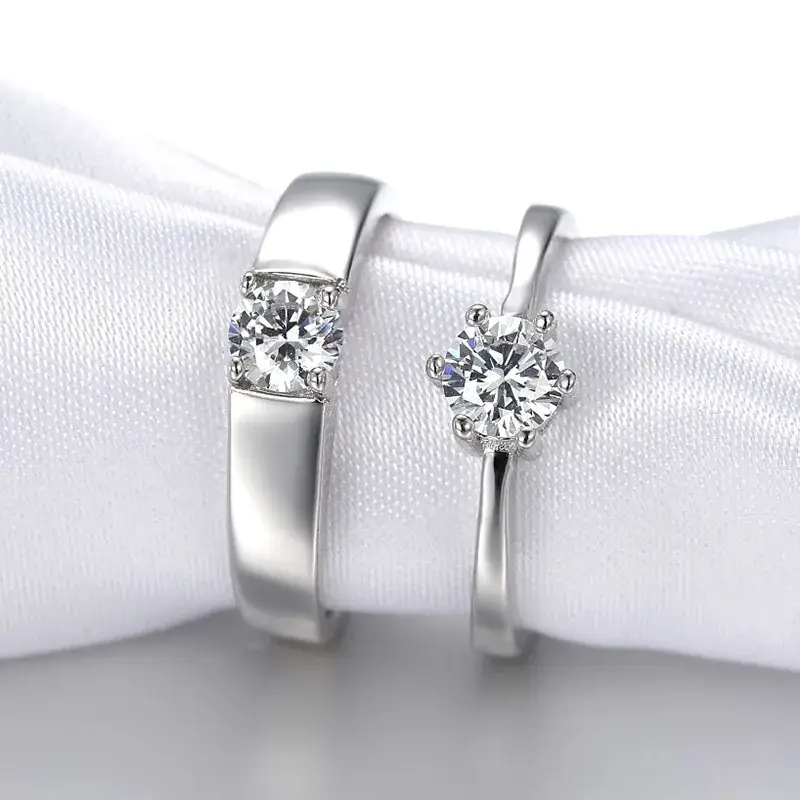 Silver Plated Diamond Ring for Men Women Couple Wedding - Image 3