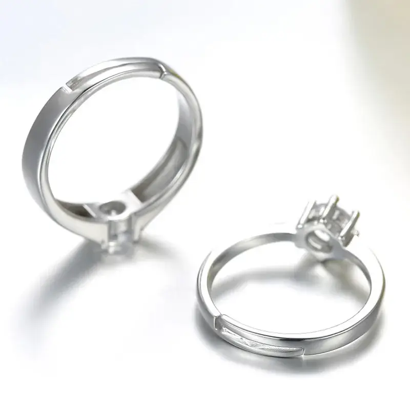 Silver Plated Diamond Ring for Men Women Couple Wedding - Image 4