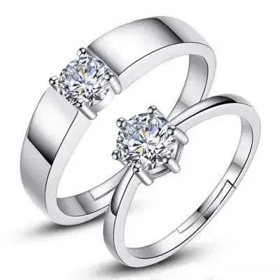 Silver Plated Diamond Ring for Men Women Couple Wedding - Image 5
