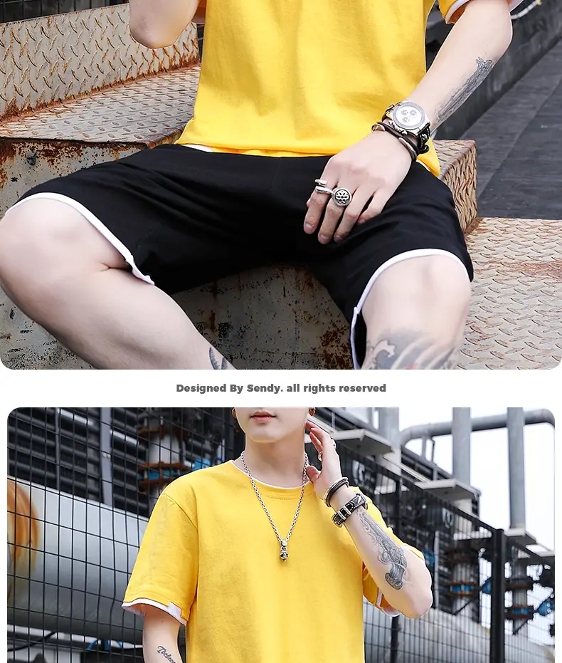 Men's Casual Suit Summer Korean Style Fashionable Clothes for Boys Set with Fashionable Brand Handsome Half Short-sleeved T-shirt — feature 11