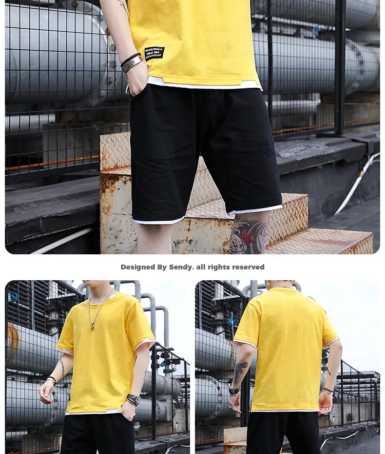 Men's Casual Suit Summer Korean Style Fashionable Clothes for Boys Set with Fashionable Brand Handsome Half Short-sleeved T-shirt — feature 12