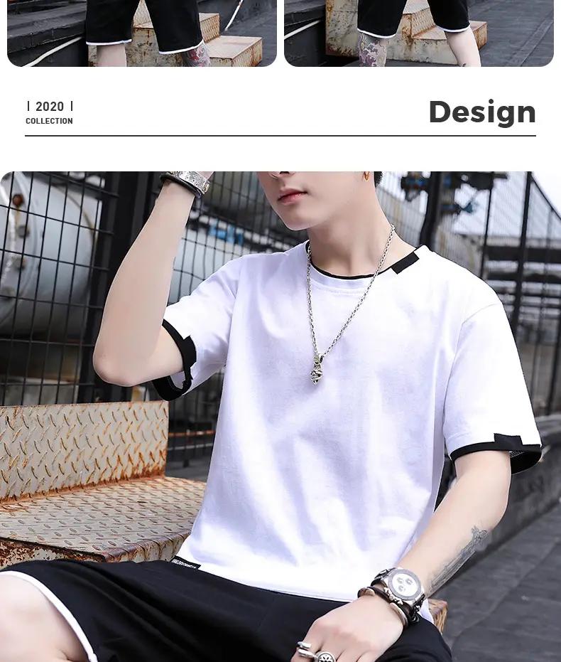 Men's Casual Suit Summer Korean Style Fashionable Clothes for Boys Set with Fashionable Brand Handsome Half Short-sleeved T-shirt — feature 13