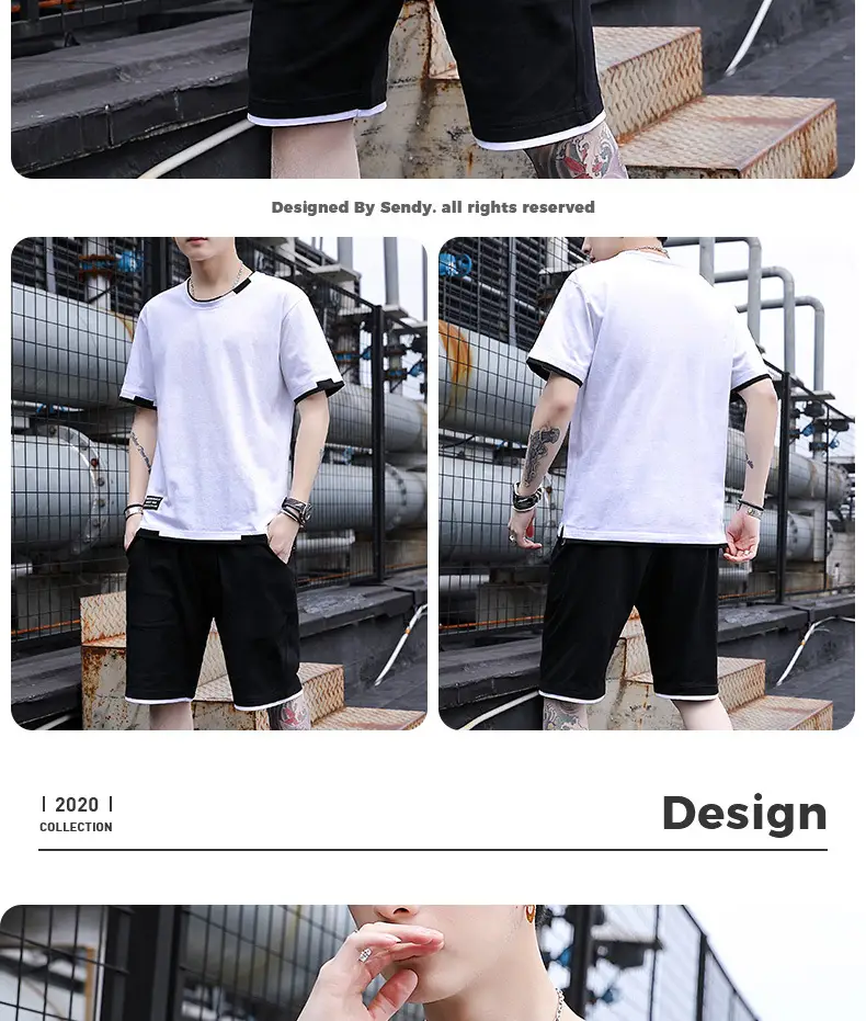 Men's Casual Suit Summer Korean Style Fashionable Clothes for Boys Set with Fashionable Brand Handsome Half Short-sleeved T-shirt — feature 15