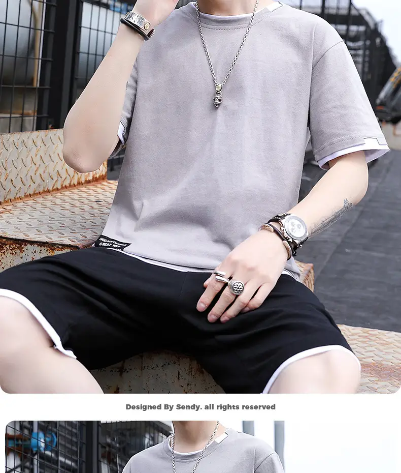 Men's Casual Suit Summer Korean Style Fashionable Clothes for Boys Set with Fashionable Brand Handsome Half Short-sleeved T-shirt — feature 16