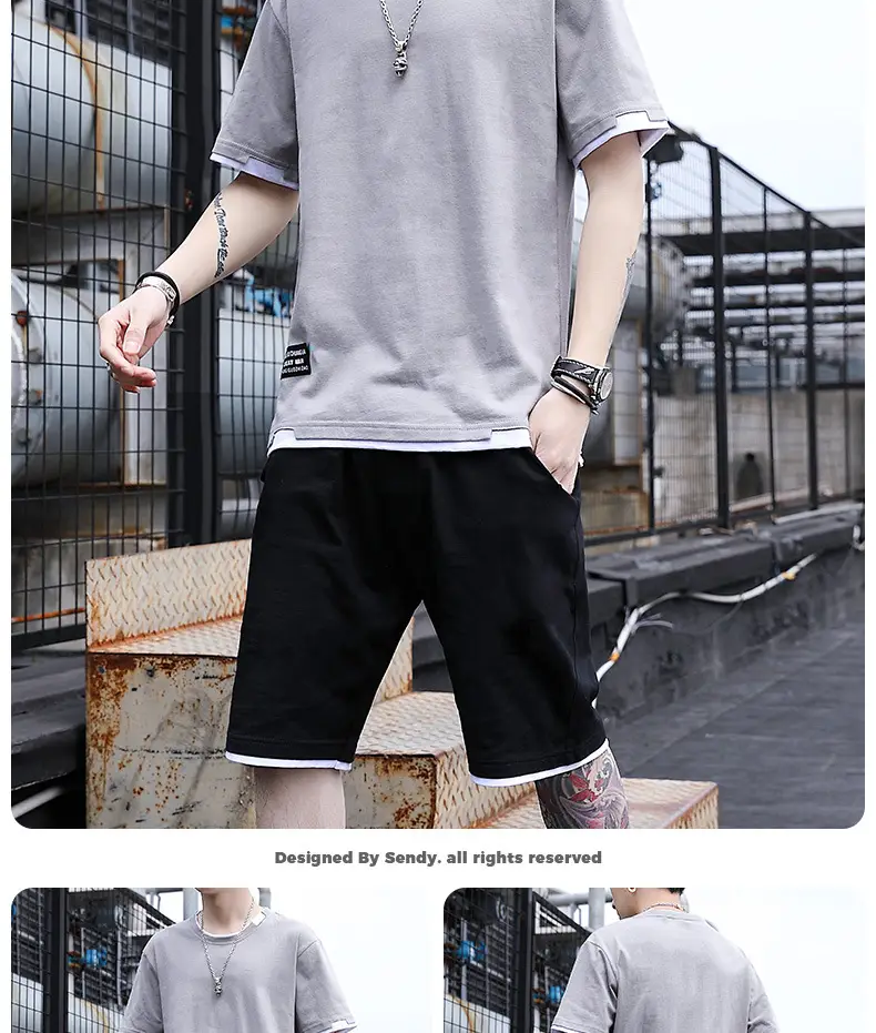 Men's Casual Suit Summer Korean Style Fashionable Clothes for Boys Set with Fashionable Brand Handsome Half Short-sleeved T-shirt — feature 17