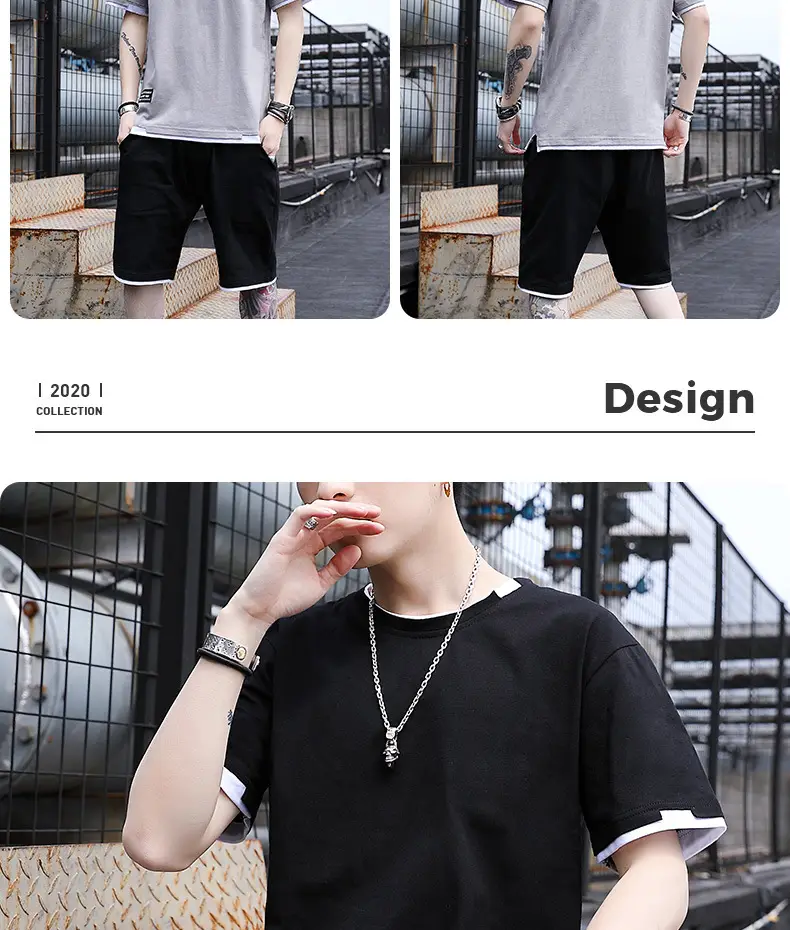 Men's Casual Suit Summer Korean Style Fashionable Clothes for Boys Set with Fashionable Brand Handsome Half Short-sleeved T-shirt — feature 18