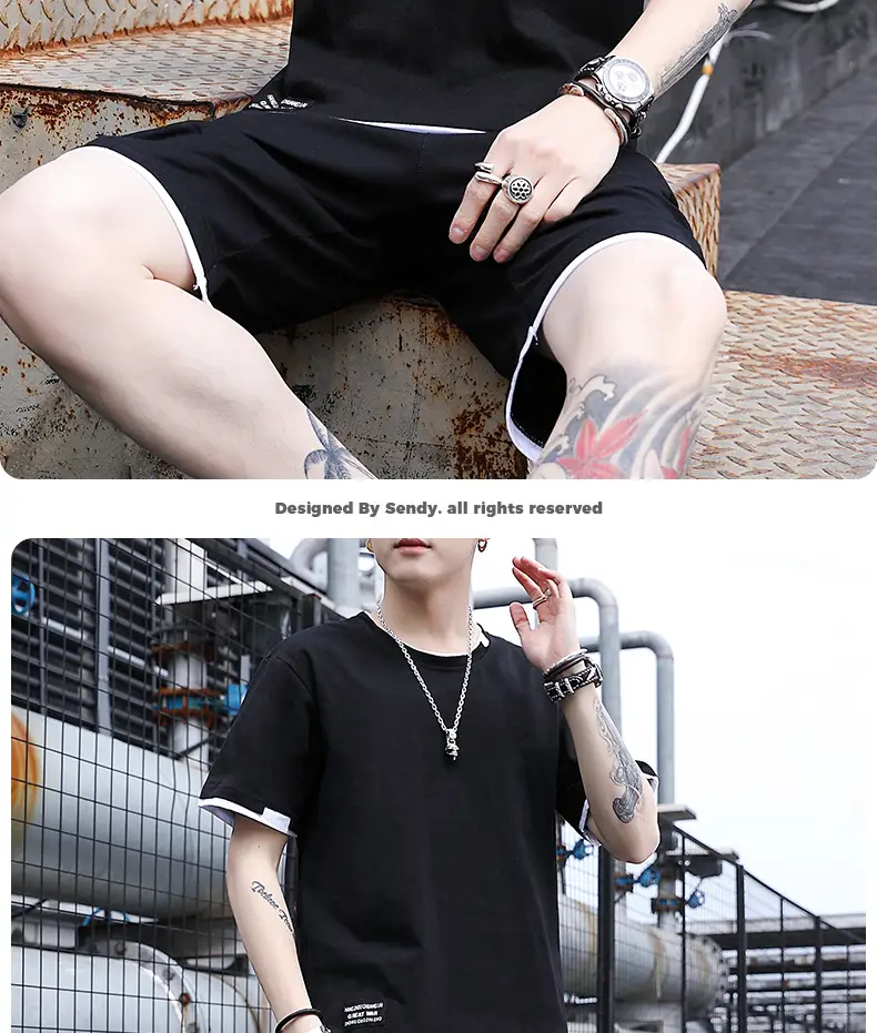 Men's Casual Suit Summer Korean Style Fashionable Clothes for Boys Set with Fashionable Brand Handsome Half Short-sleeved T-shirt — feature 19