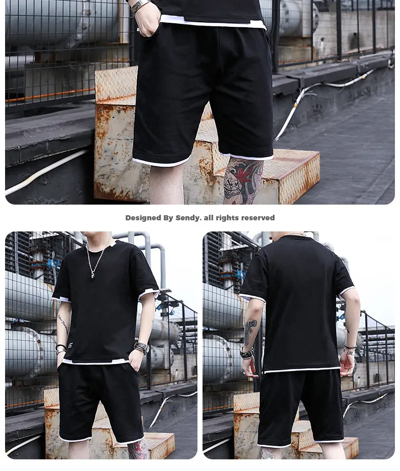 Men's Casual Suit Summer Korean Style Fashionable Clothes for Boys Set with Fashionable Brand Handsome Half Short-sleeved T-shirt — feature 20