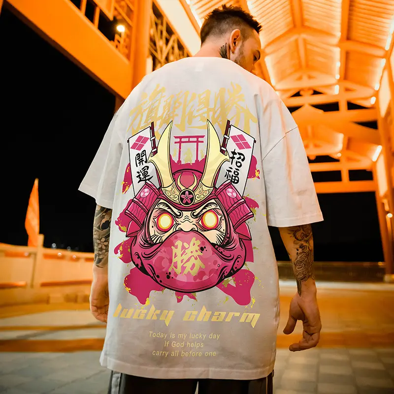 2020 New Arrival Chinese Style Printed T-Shirt Maroon Loose Large - Image 5