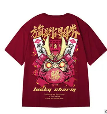 2020 New Arrival Chinese Style Printed T-Shirt Maroon Loose Large - Image 6